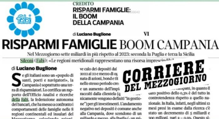 LA CAMPANIA AL PRIMO POSTO PER I RISPARMI