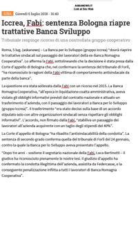 Sentenza Banca Sviluppo La Fabi Sui Giornali Fabi Federazione Autonoma Bancari Italiani